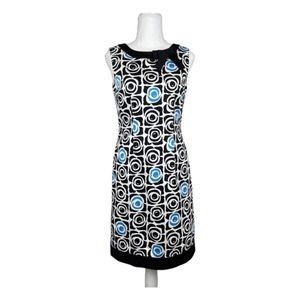 Tahari ASL Dress Black White Blue Floral Shift Midi Sleeveless Zip Back Plus 18W